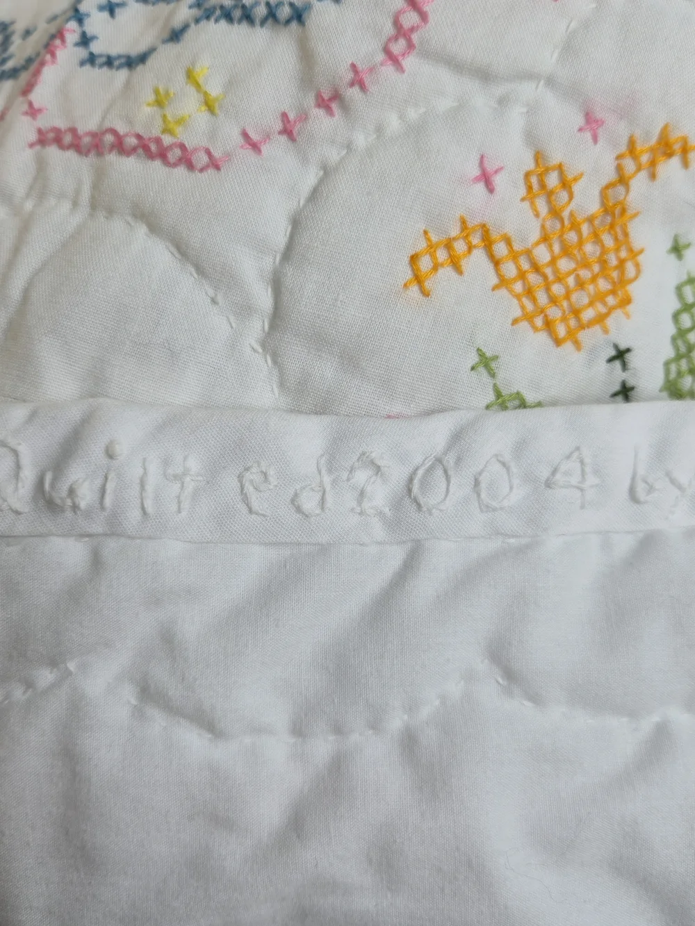 Vintage Handmade Floral Tulip Quilt Set - Signed Heirloom 3-Piece Lace Edge